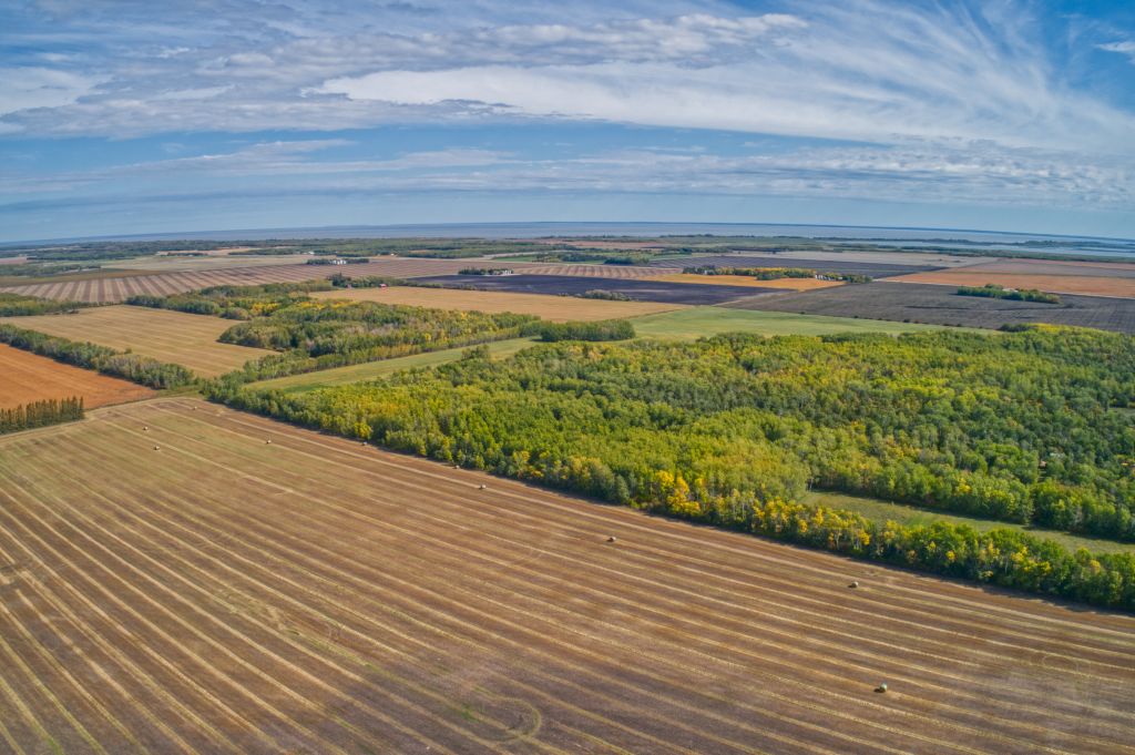 Aerial view of rural farmland north of Winnipeg, Manitoba
